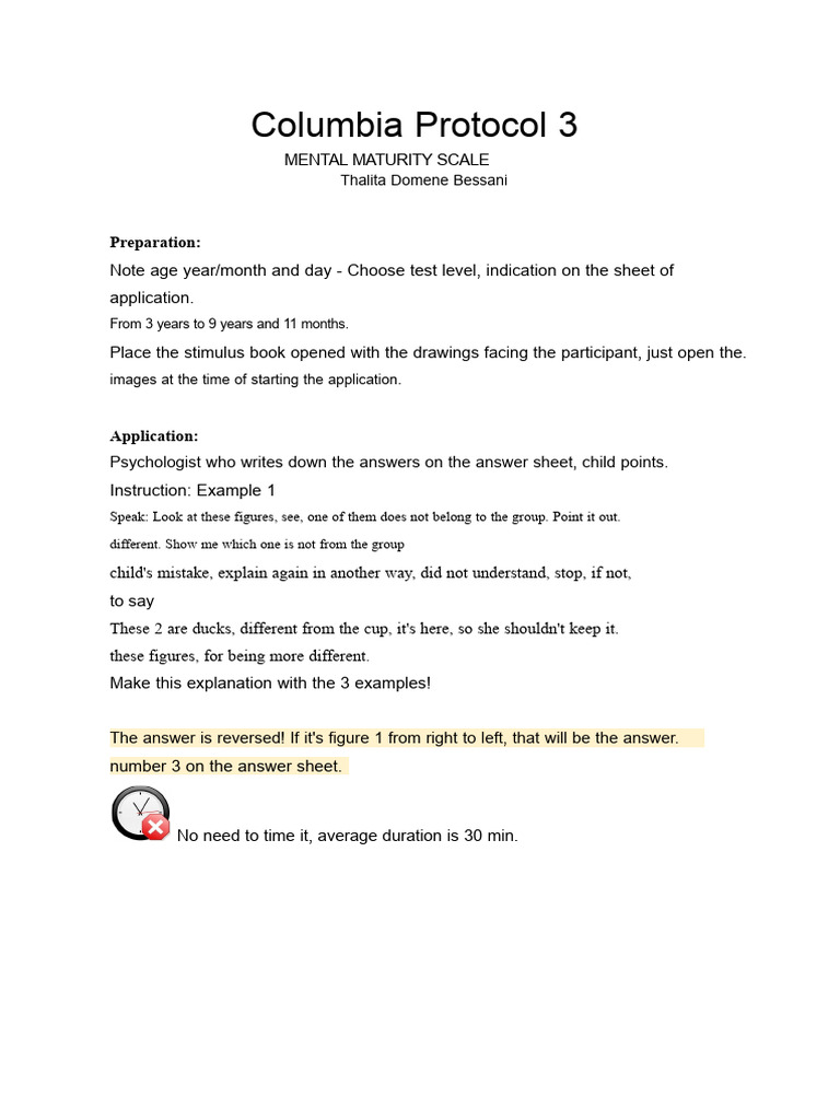 Columbia Protocol Mental Maturity Test | PDF