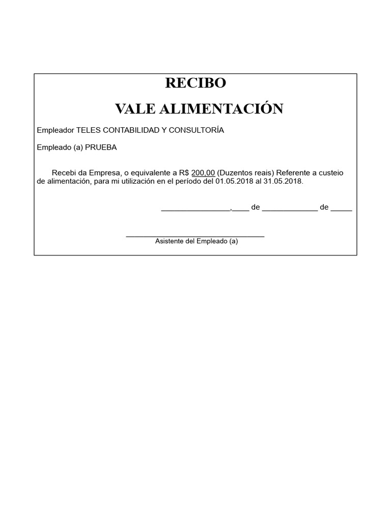 Recibo Vale Alimentación TELES 2018 | PDF