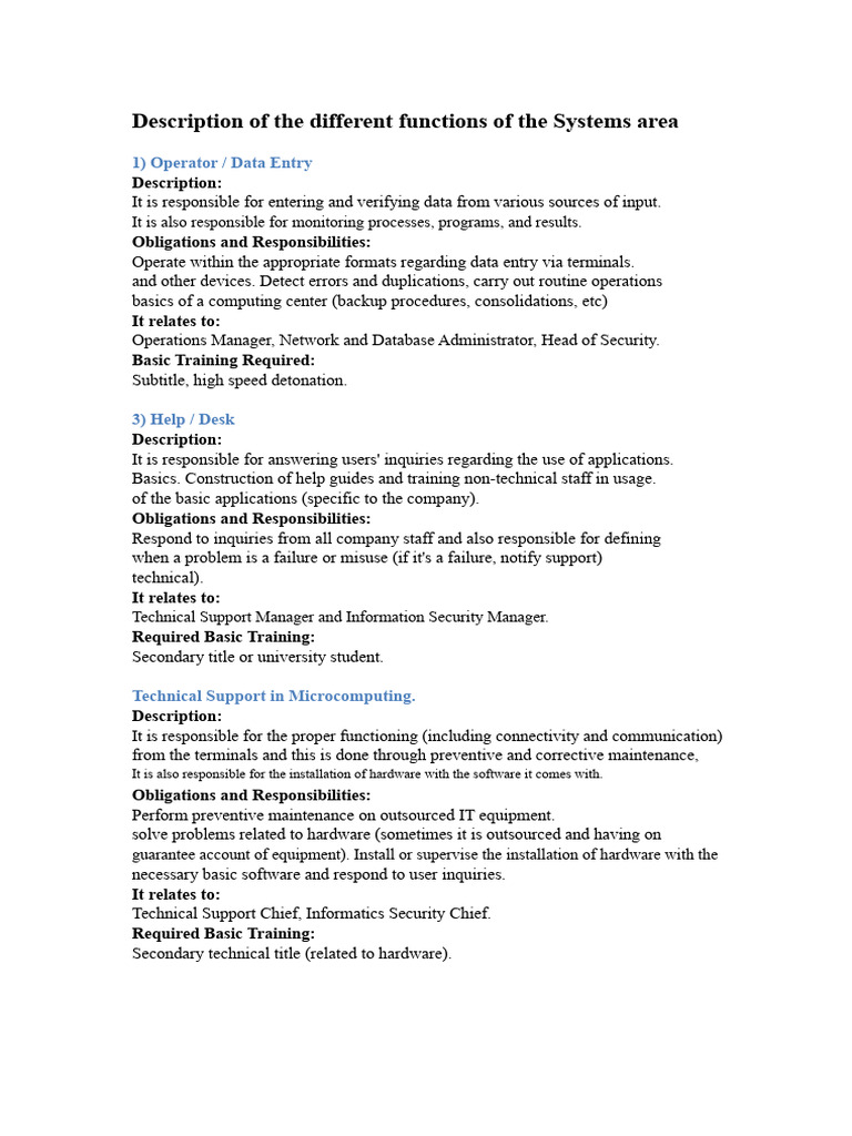 Functions of IT Systems Roles Explained | PDF | Computer Programming ...