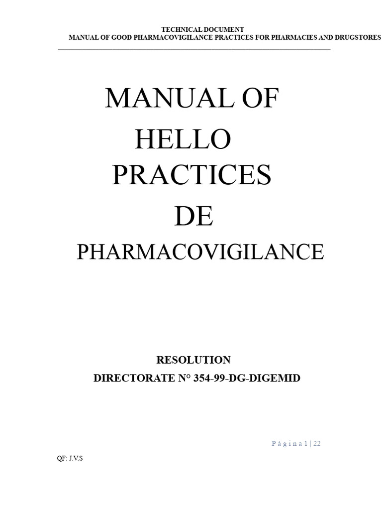 Pharmacovigilance Practices Manual for Pharmacies | PDF ...