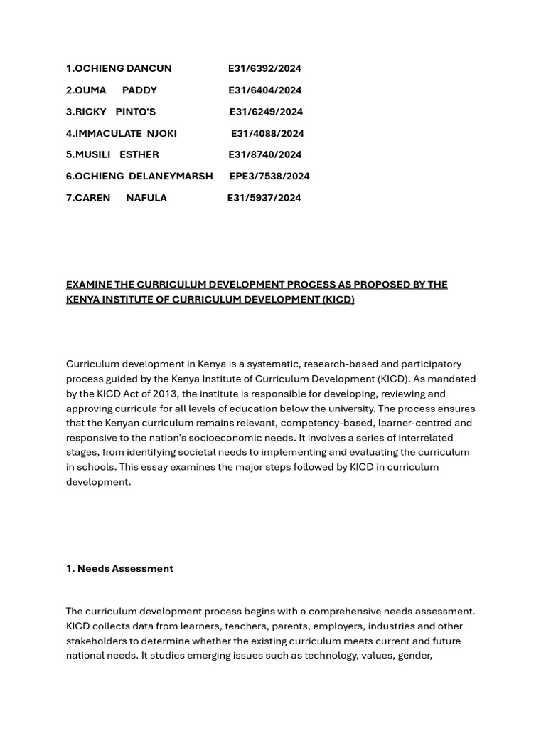 KICD Curriculum Development Process | PDF | Curriculum | Educational ...