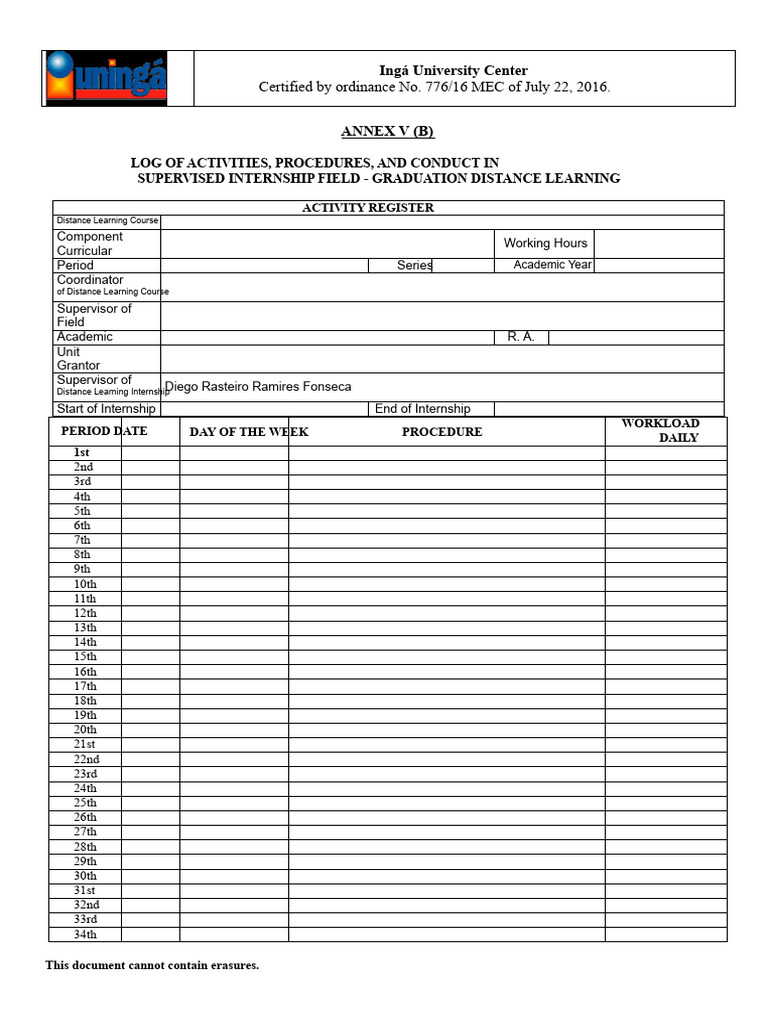 Supervised Internship Log for Distance Learning | PDF | Military ...