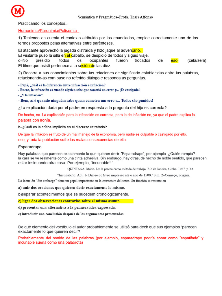 Ejercicios Segunda Parte Del Curso - Respuestas | PDF | Verbo | Lingüística