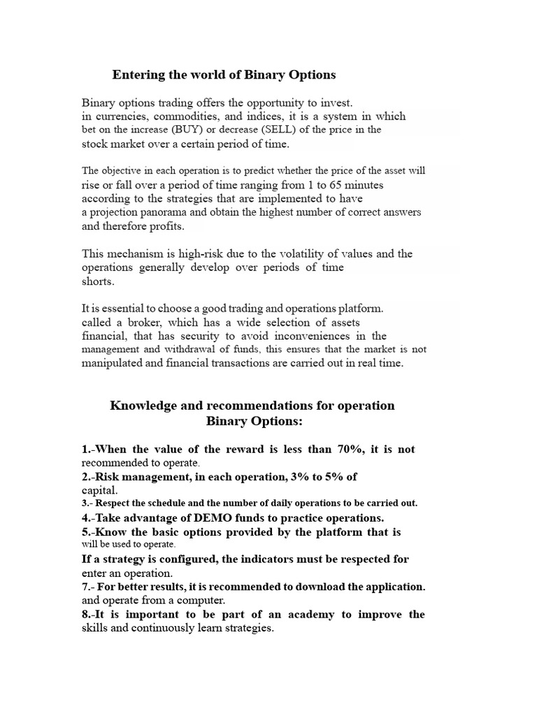 Binary Options Trading Guide | PDF | Option (Finance) | Financial Markets