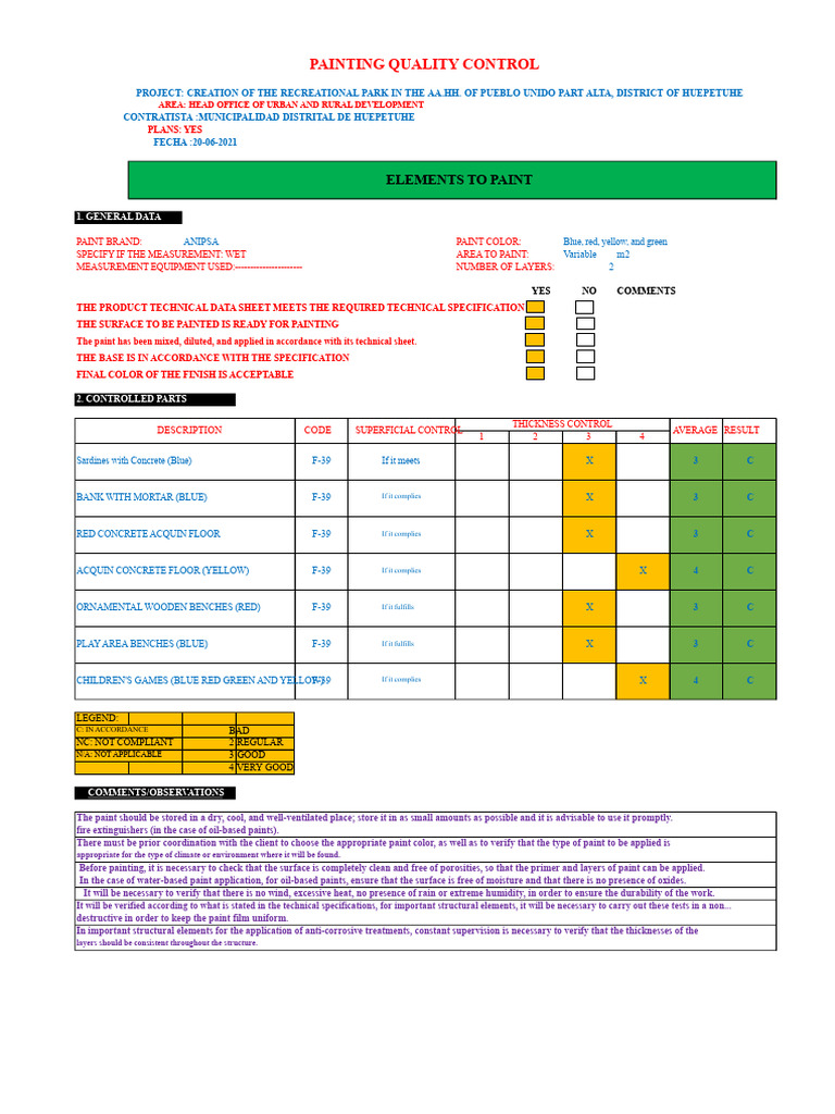 Painting Quality Control for Recreational Park | PDF | Paint | Materials