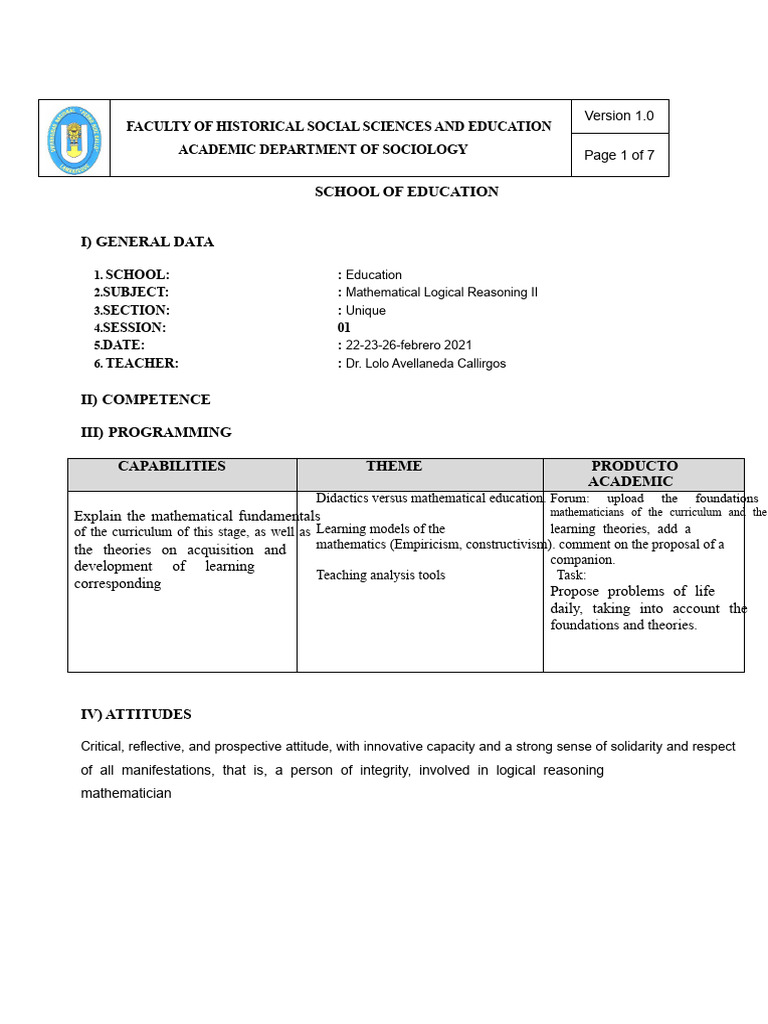 Lesson Plan Logical Reasoning. Week 1 | PDF | Mathematics ...
