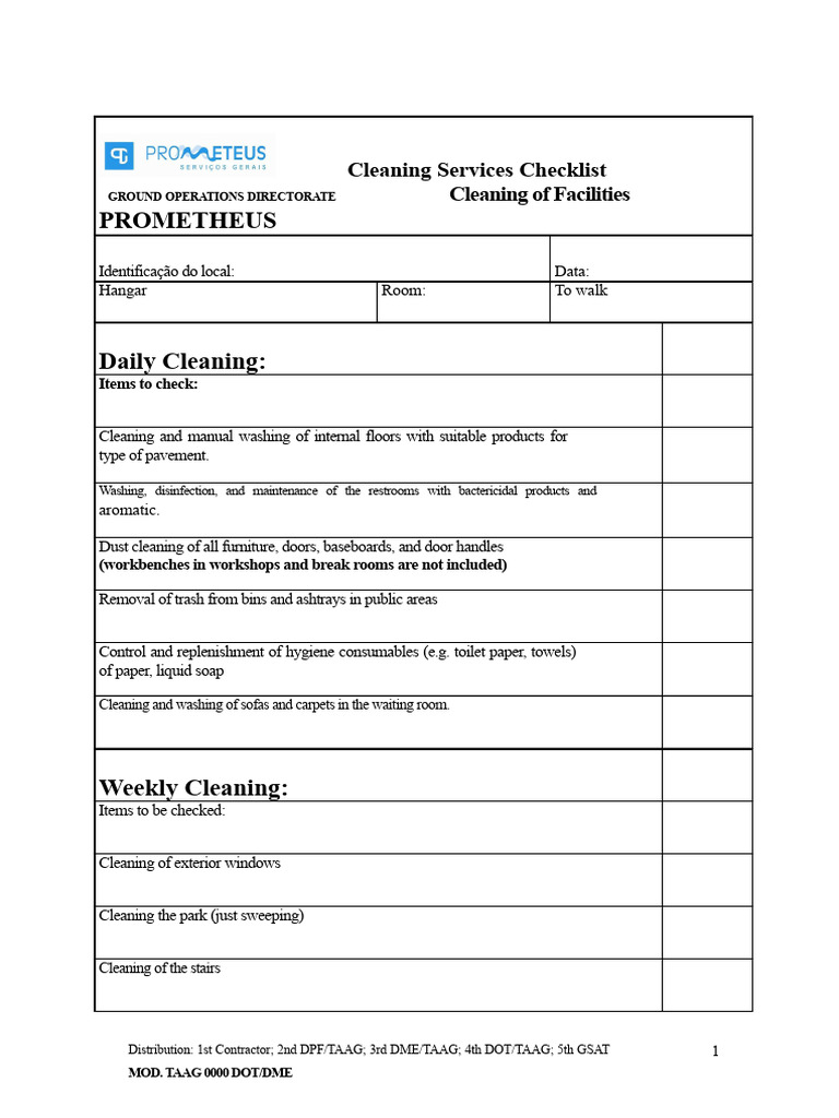 Comprehensive Cleaning Services Checklist | PDF
