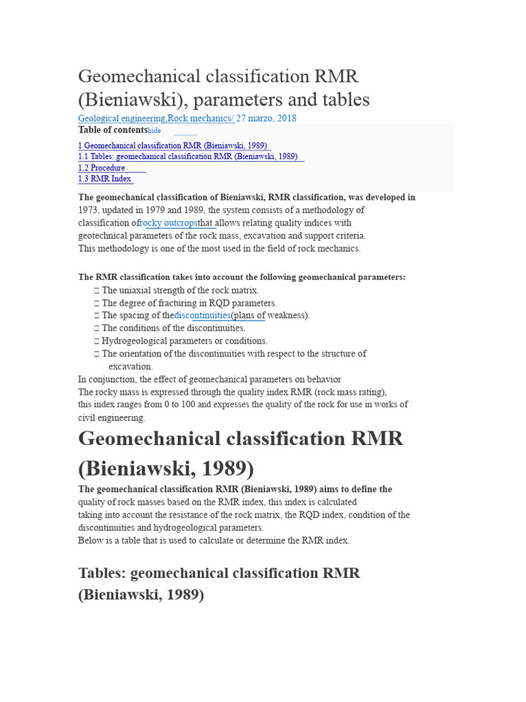 RMR Geomechanical Classification Guide | PDF | Civil Engineering | Geology