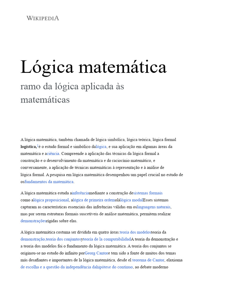 Lógica Matemática - Wikipedia, A Enciclopédia Livre | PDF | Matemática ...