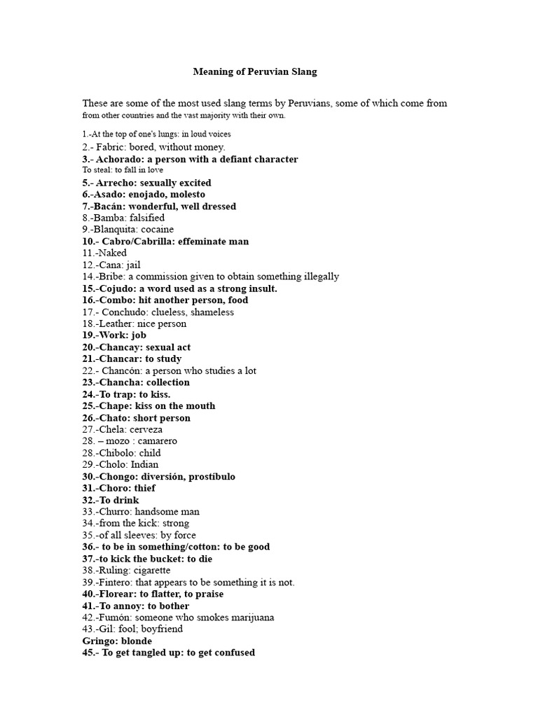 Common Peruvian Slang Terms Explained | PDF | Baggage | Adjective