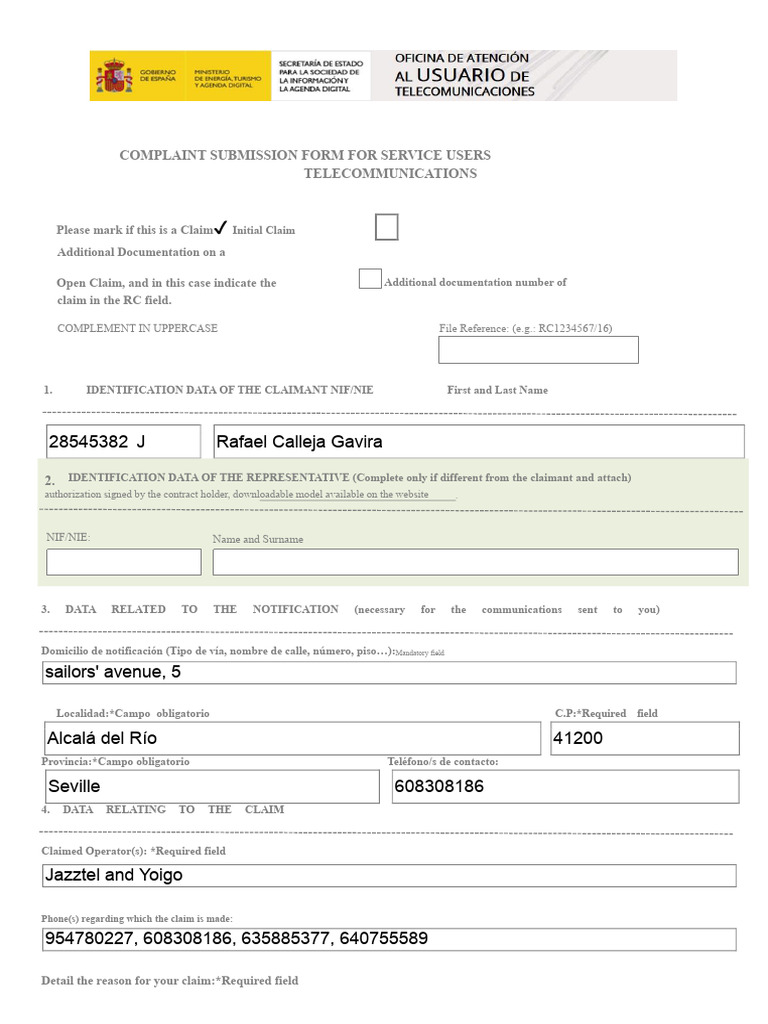 Telecommunications Complaint Submission Form | PDF | Telecommunications ...