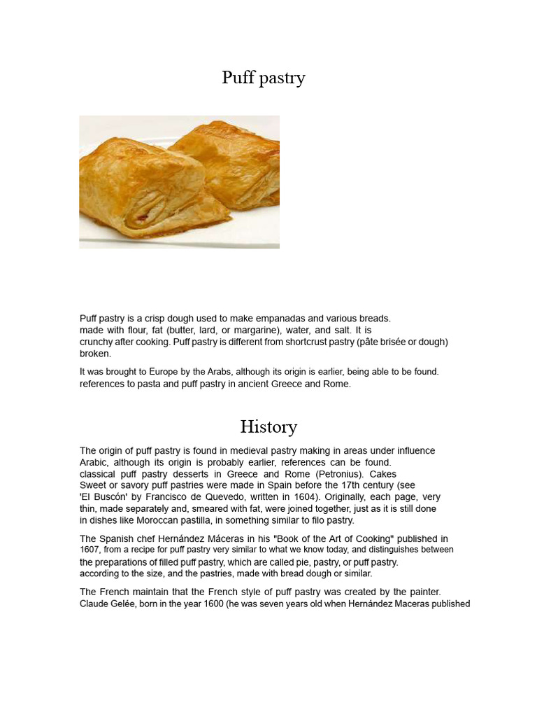 History and Recipe of Puff Pastry | PDF | Foods | Cuisine