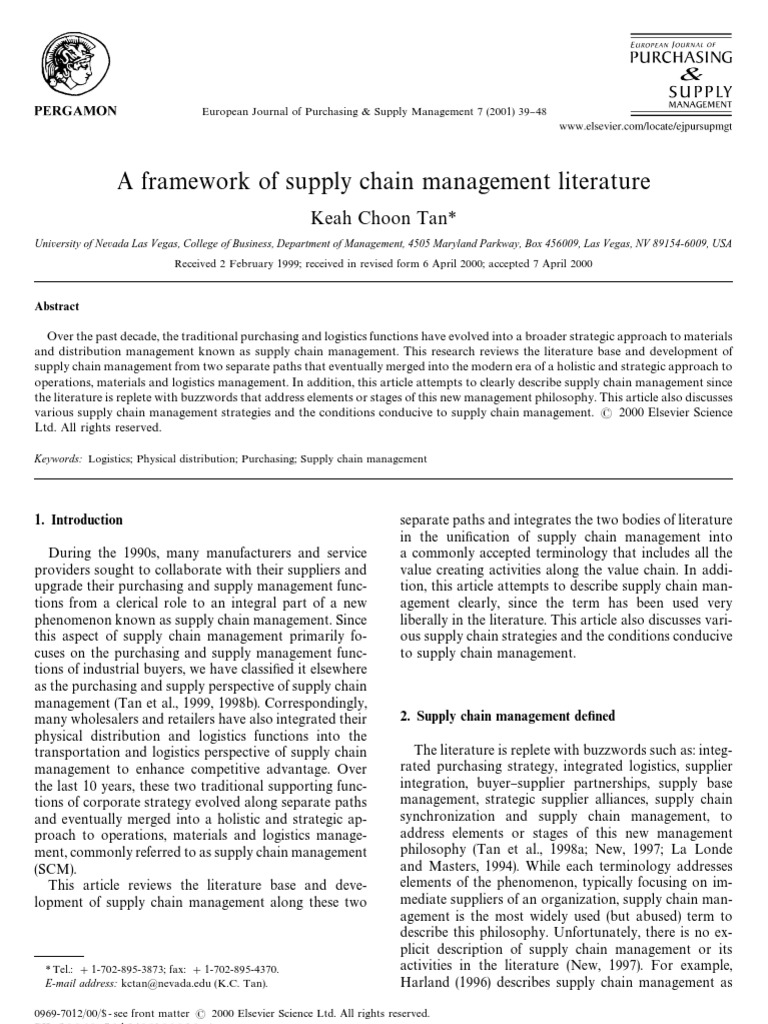 A Framework of Supply Chain Management Literature | PDF | Supply Chain ...
