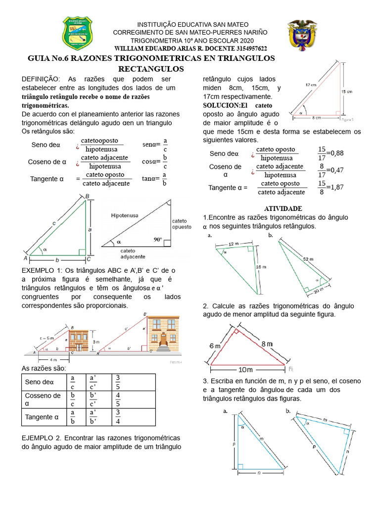 Razões Trigonométricas em Triângulos Retângulos | PDF | Trigonometria ...