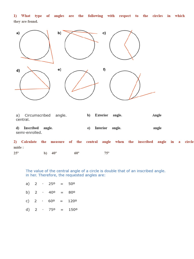 Circle Angle Calculations and Types | PDF | Angle | Circle