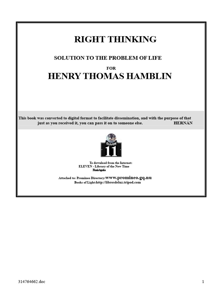 Henry Thomas Hamblin - Right Thinking | PDF | Thought | God