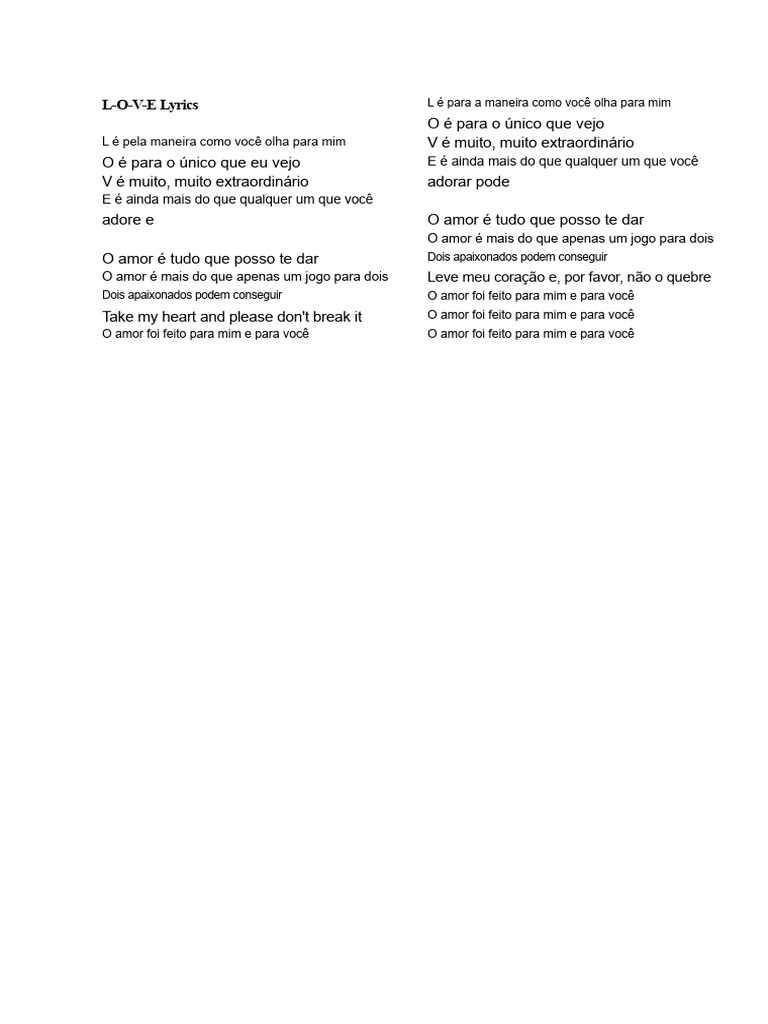 Letra da Canção L-O-V-E | PDF