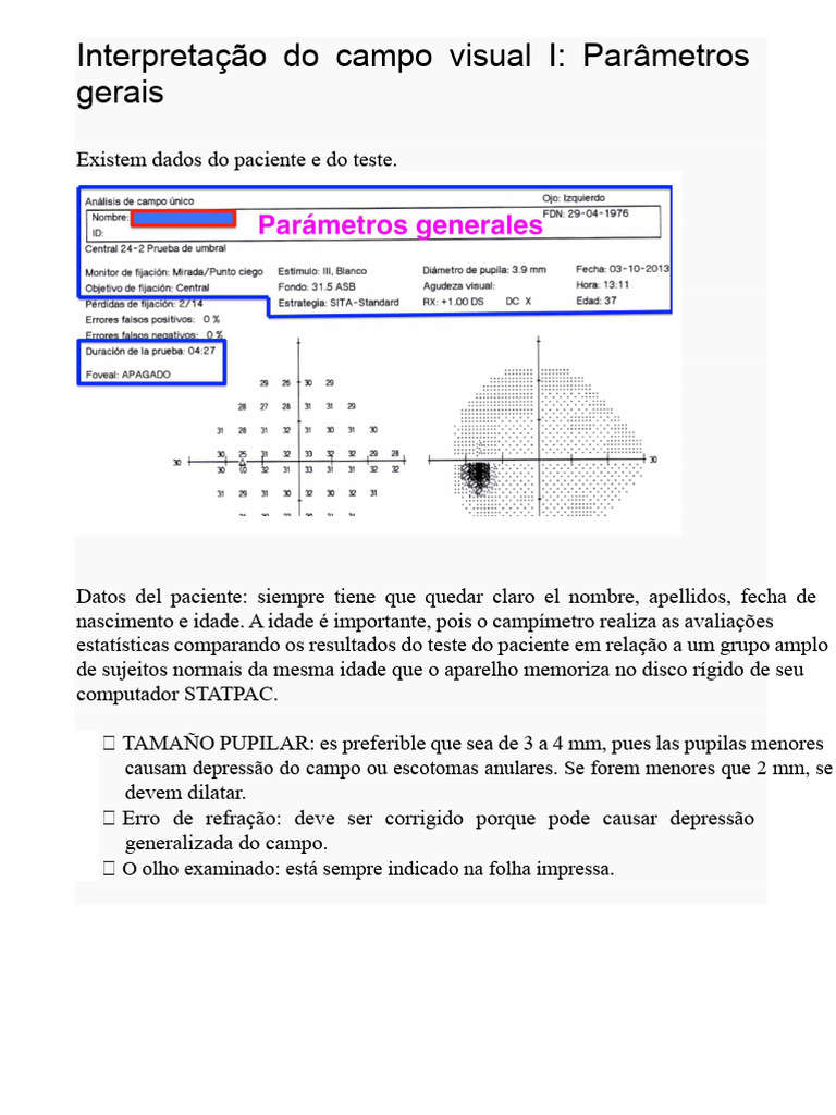 Interpretação do Campo Visual: Parâmetros e Fiabilidade | PDF | Sistema ...