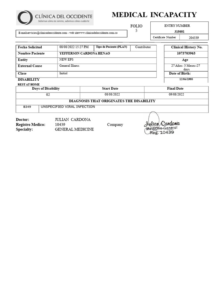 Medical Incapacity Certificate Overview | PDF