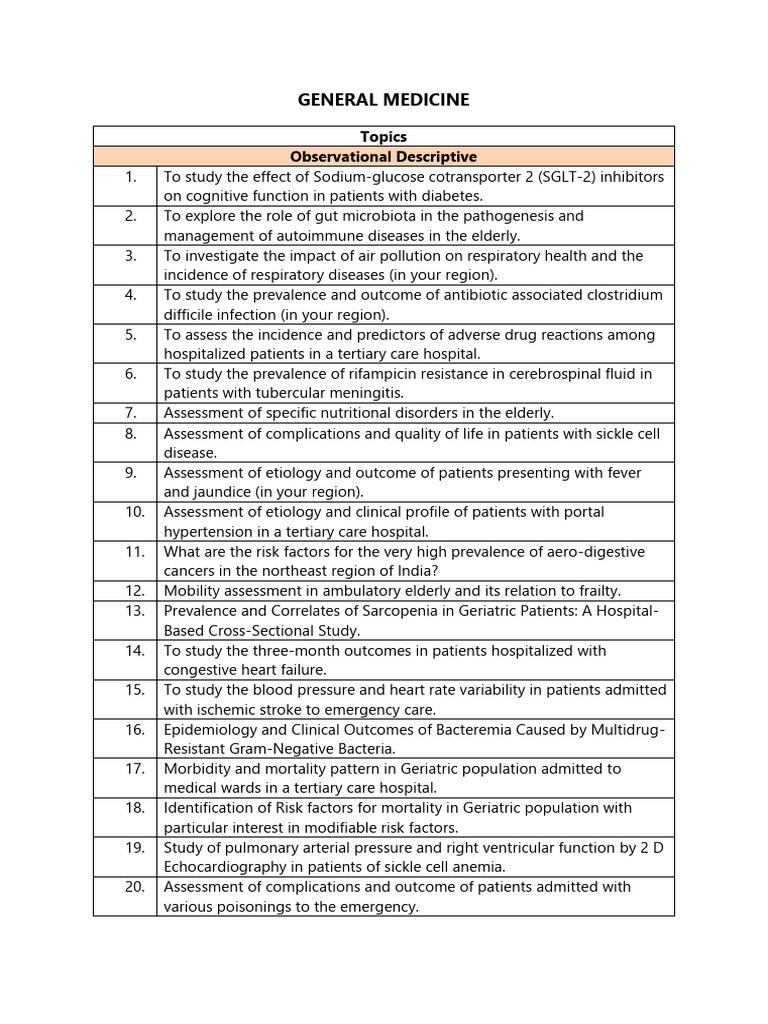 General Medicine Research Topics Overview | PDF | Urinary Incontinence ...