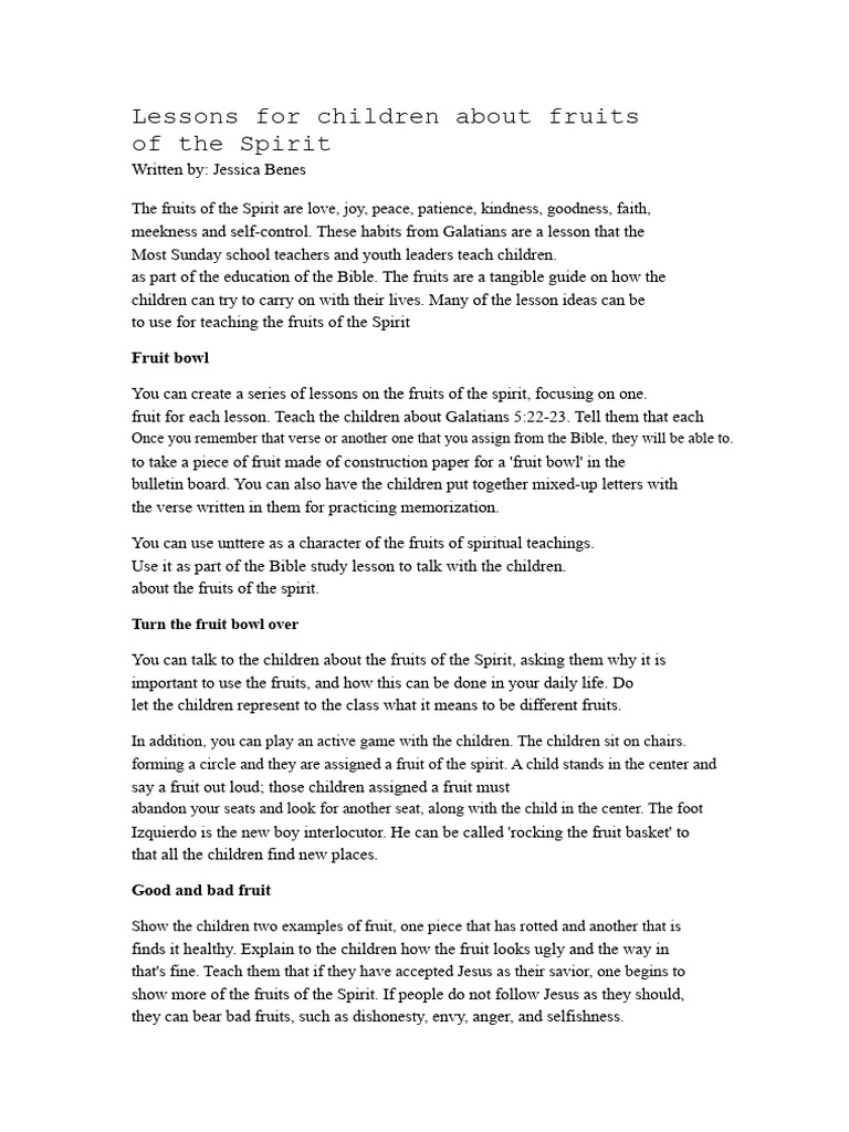 Lessons for children about the fruits of the Spirit | PDF | Fruit Of ...