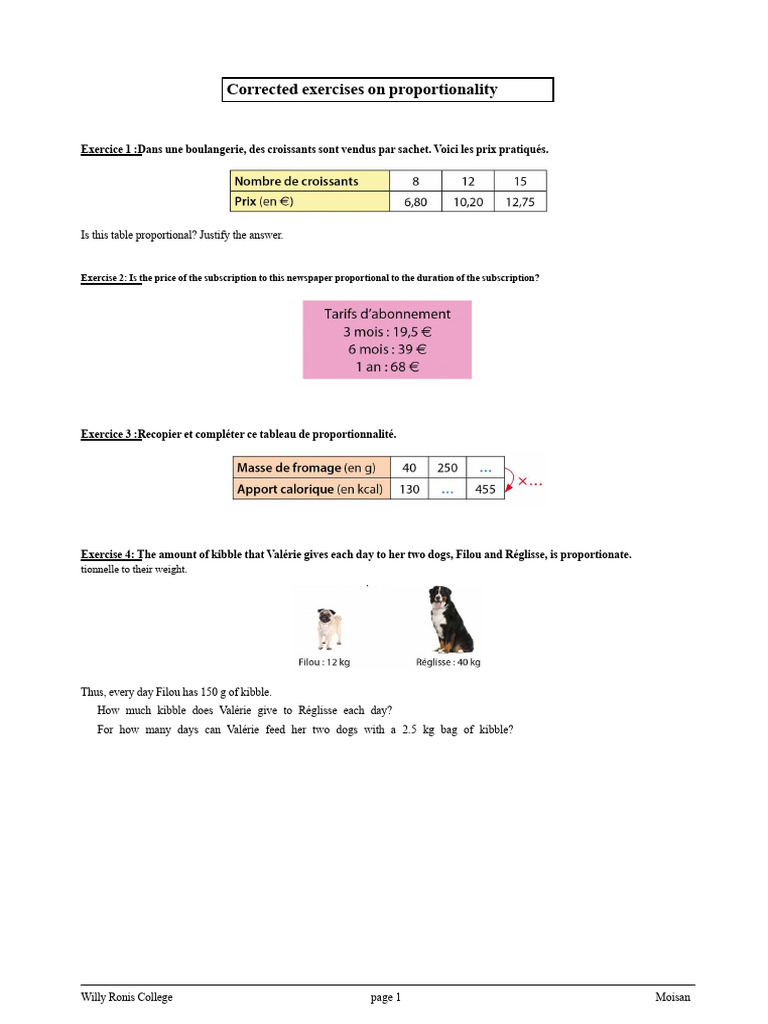 Proportionality Exercises and Solutions | PDF