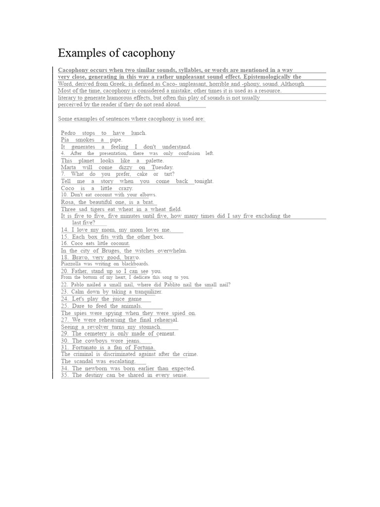 Understanding Cacophony: Examples Explained | PDF
