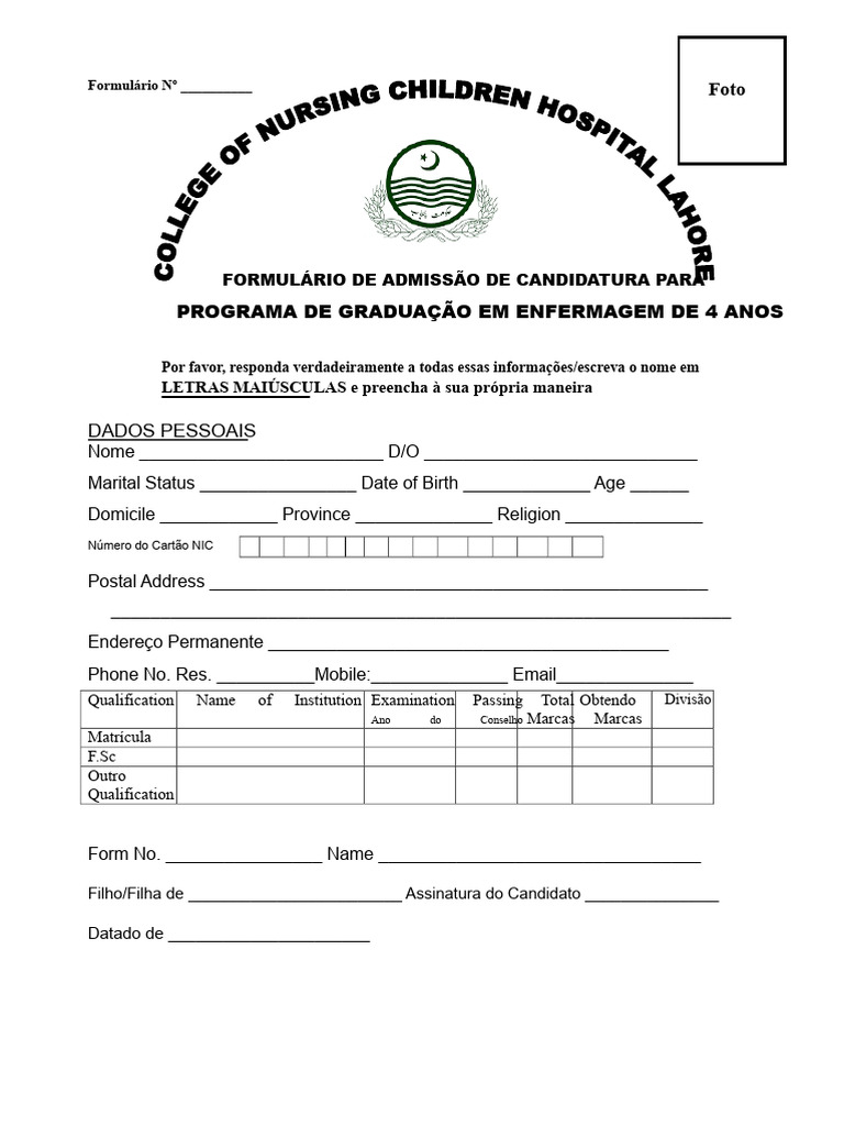 Formulário de Admissão em Enfermagem | PDF