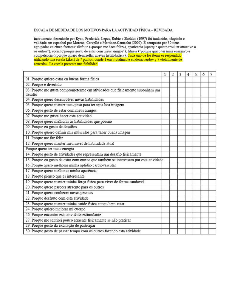 Motivos para Prática de Atividade Física | PDF
