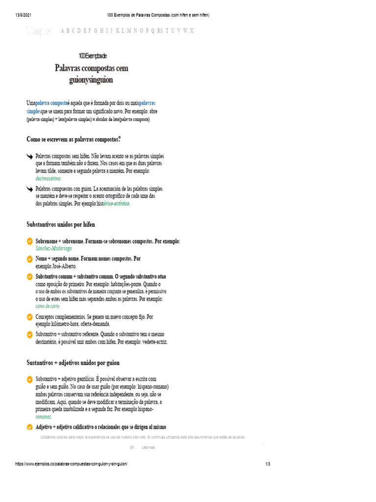 Exemplos de Palavras Compostas com Hífen | PDF | Palavra | Estresse ...