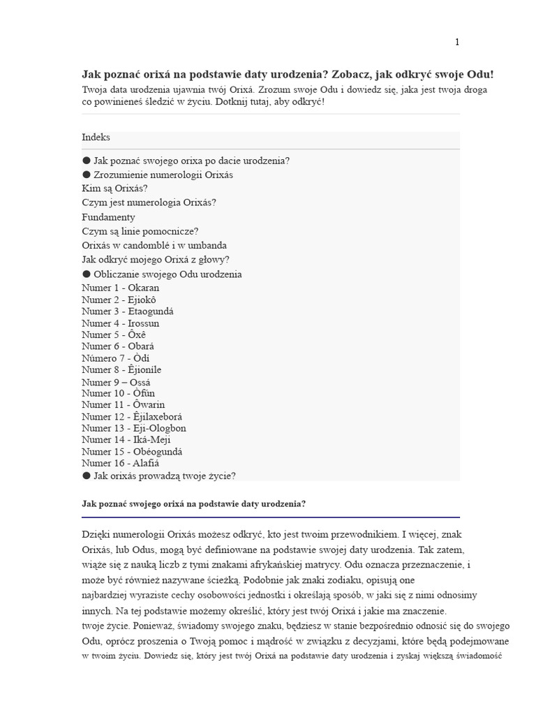 Jak Poznać Oriszę Na Podstawie Daty Urodzenia | PDF
