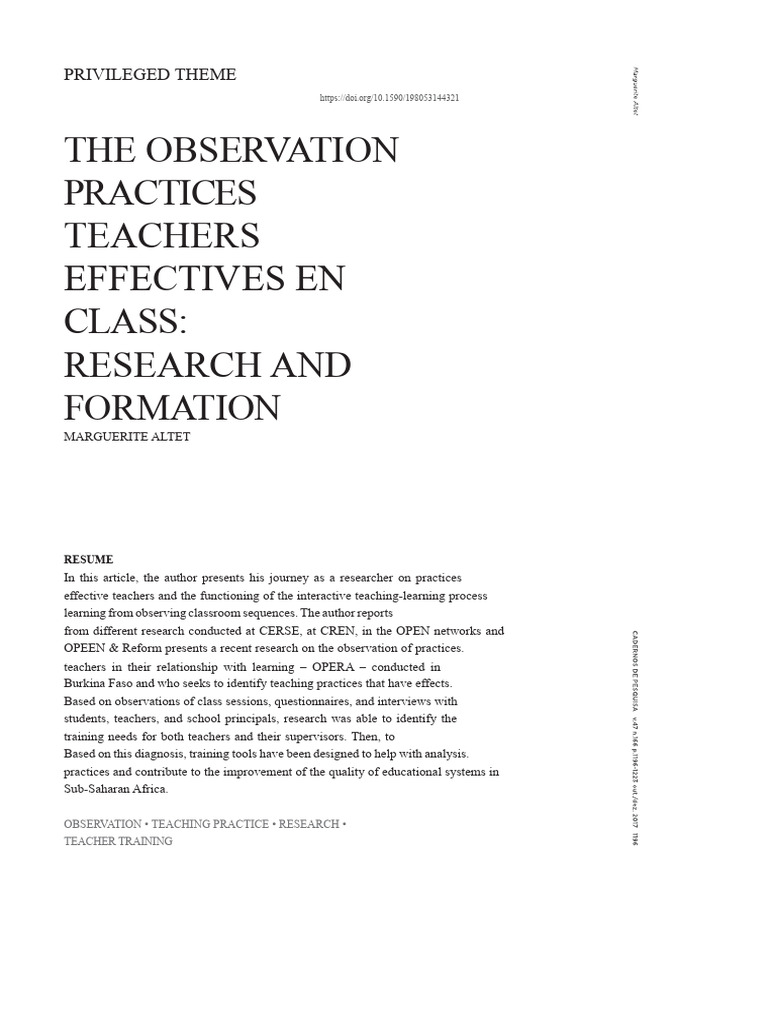 The Observation of Effective Teaching Practices in Class: Research and ...