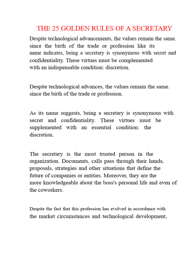 25 Essential Rules for Secretaries | PDF