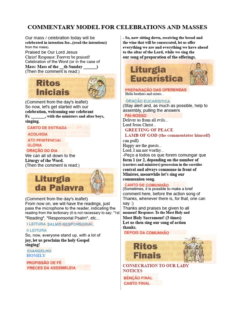 Mass Celebration Commentary Guide | PDF | Eucharist | Mass (Liturgy)