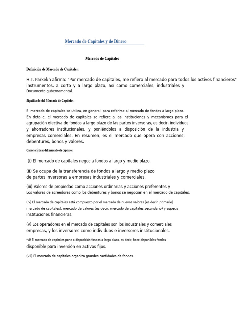 Mercado de Capitales y de Dinero.docx | PDF | Bancos | Inversiones
