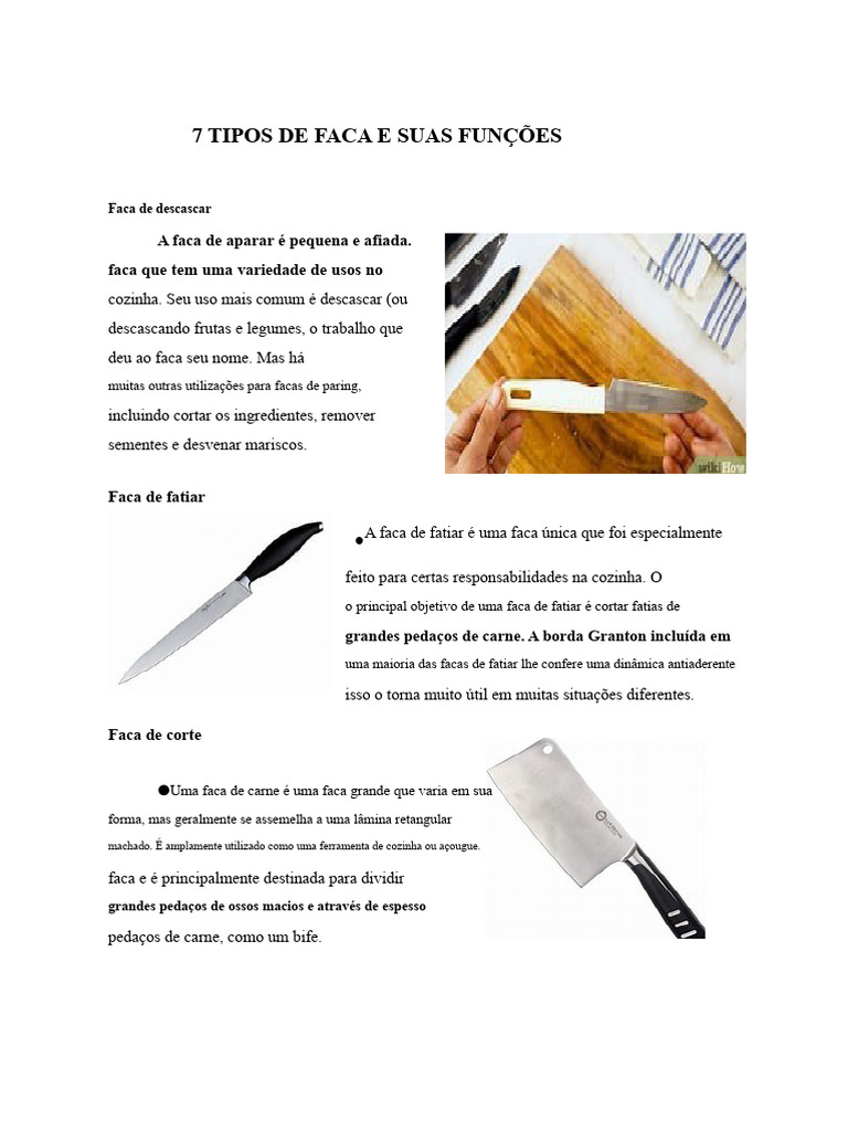 Tipos de Facas e Suas Funções na Cozinha | PDF | Faca | Chef (culinária)