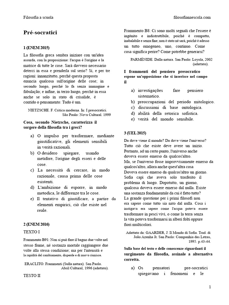 1.3 Questioni Pre-Socratiche | PDF