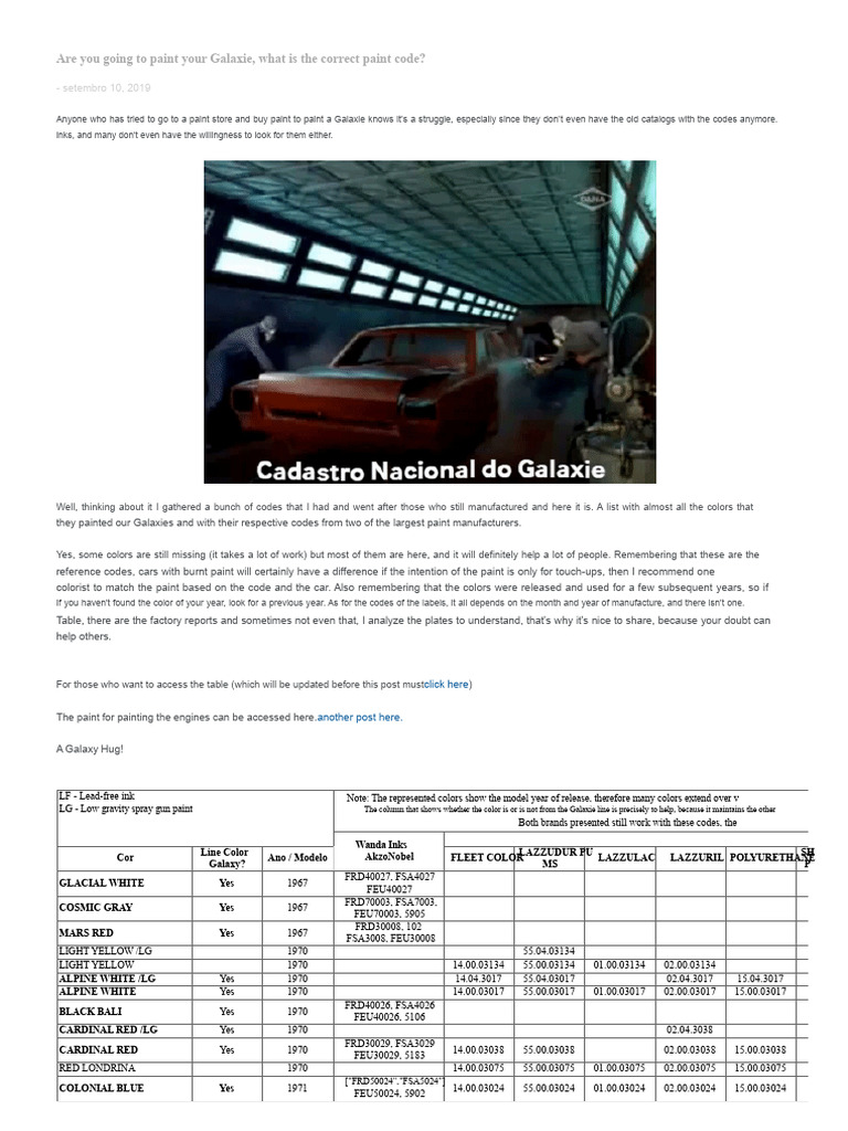 Galaxie Paint Codes Guide | PDF | Vision | Graphic Design