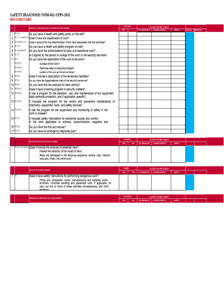 Safety Compliance Checklist NOM-031-STPS | PDF