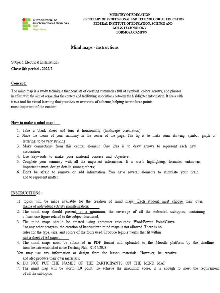 Mind Map Instructions for Electrical Installations | PDF | Mind