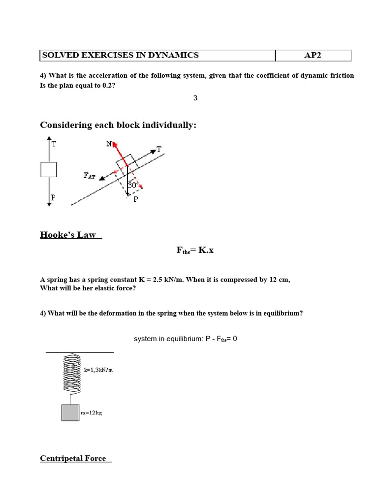 Dynamics Exercises and Solutions | PDF | Force | Center Of Mass