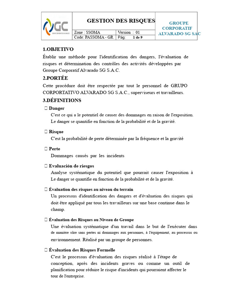 Gestion des Risques au sein d'Alvarado SG | PDF | Risque | Évaluation ...