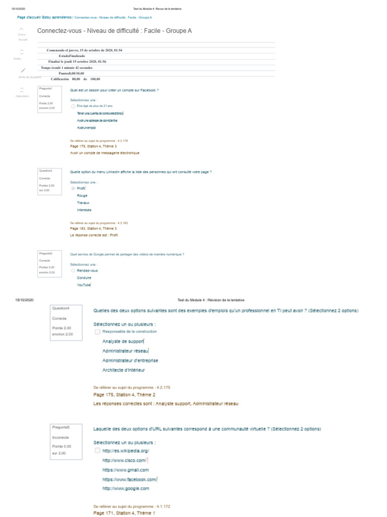 Test Module 4 : Résultats et Révisions | PDF | Informatique