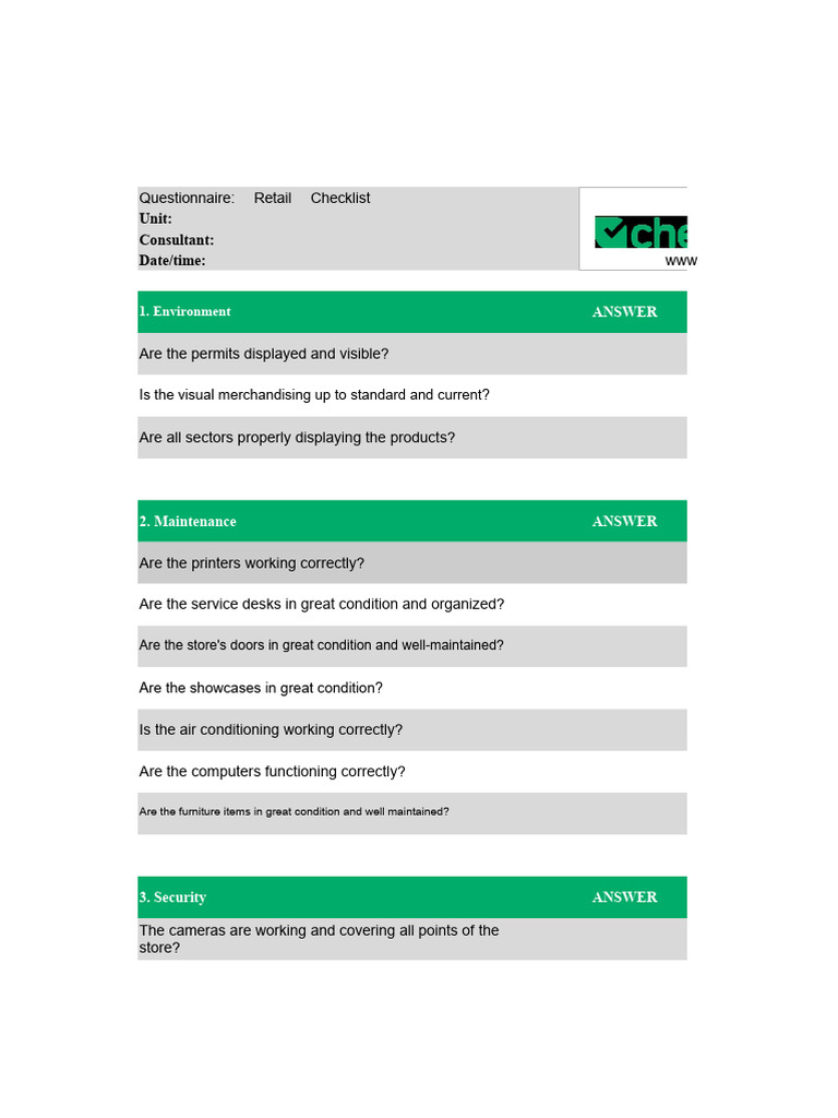 Retail Operations Checklist Template | PDF | Inventory | Point Of Sale