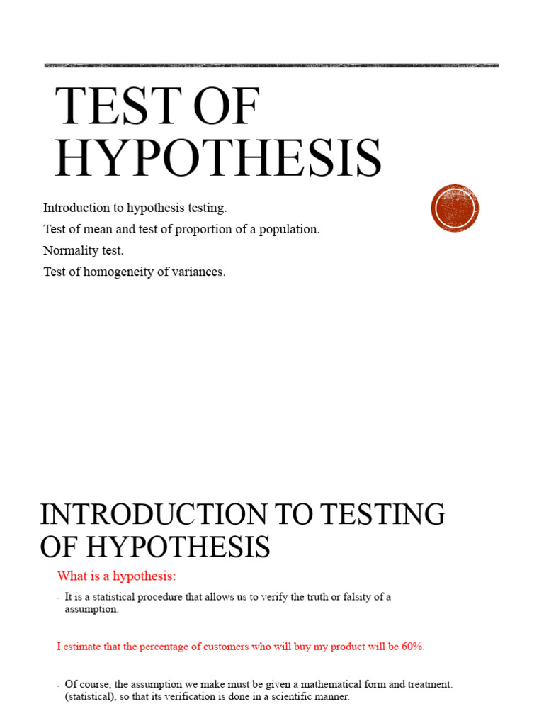 Hypothesis Testing: Mean & Proportion Methods | PDF | Statistical ...