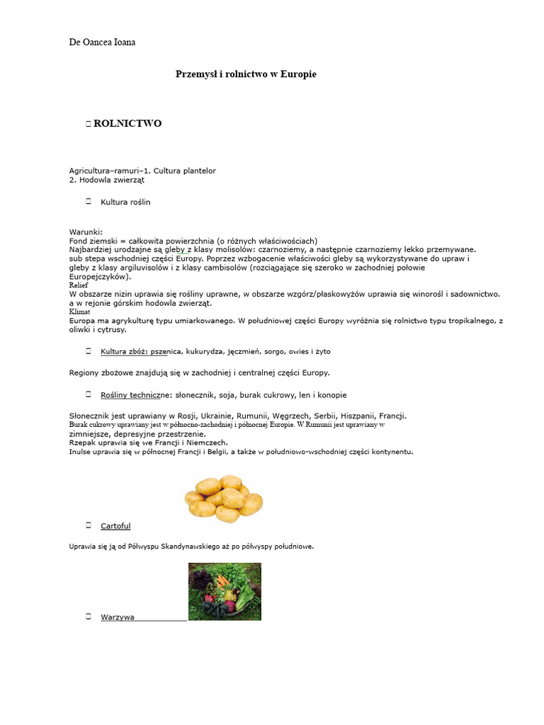 Przemysł I Rolnictwo W Europie | PDF