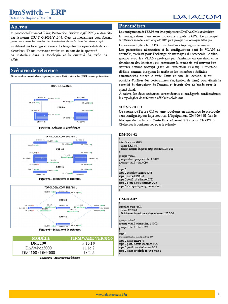 Configuration ERPS sur équipements DATACOM | PDF | Ethernet | Topologie ...