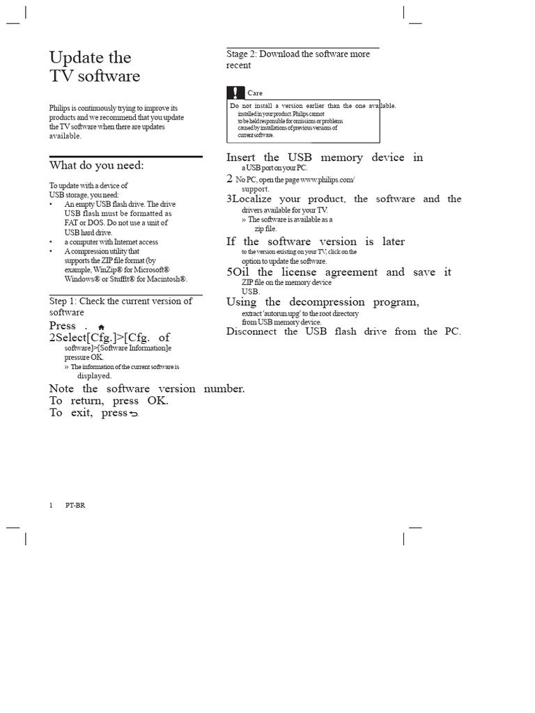 Philips TV Software Update Guide | PDF | Zip (File Format) | Usb