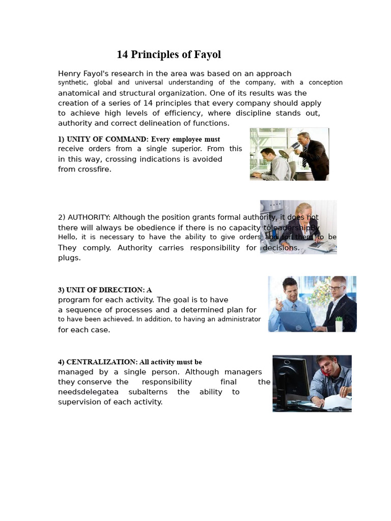 14 Principles of Fayol with Images | PDF | Employment | Organizational ...