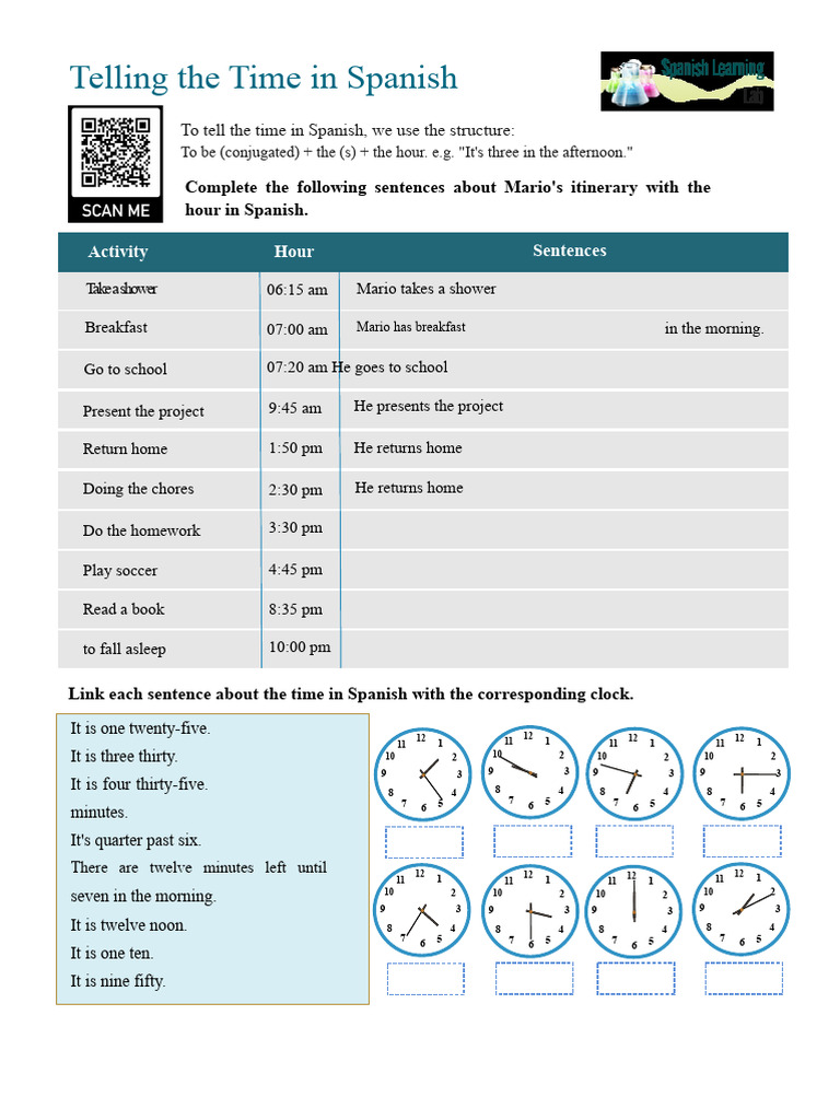 Telling Time In Spanish Guide Pdf Hour Linguistics 